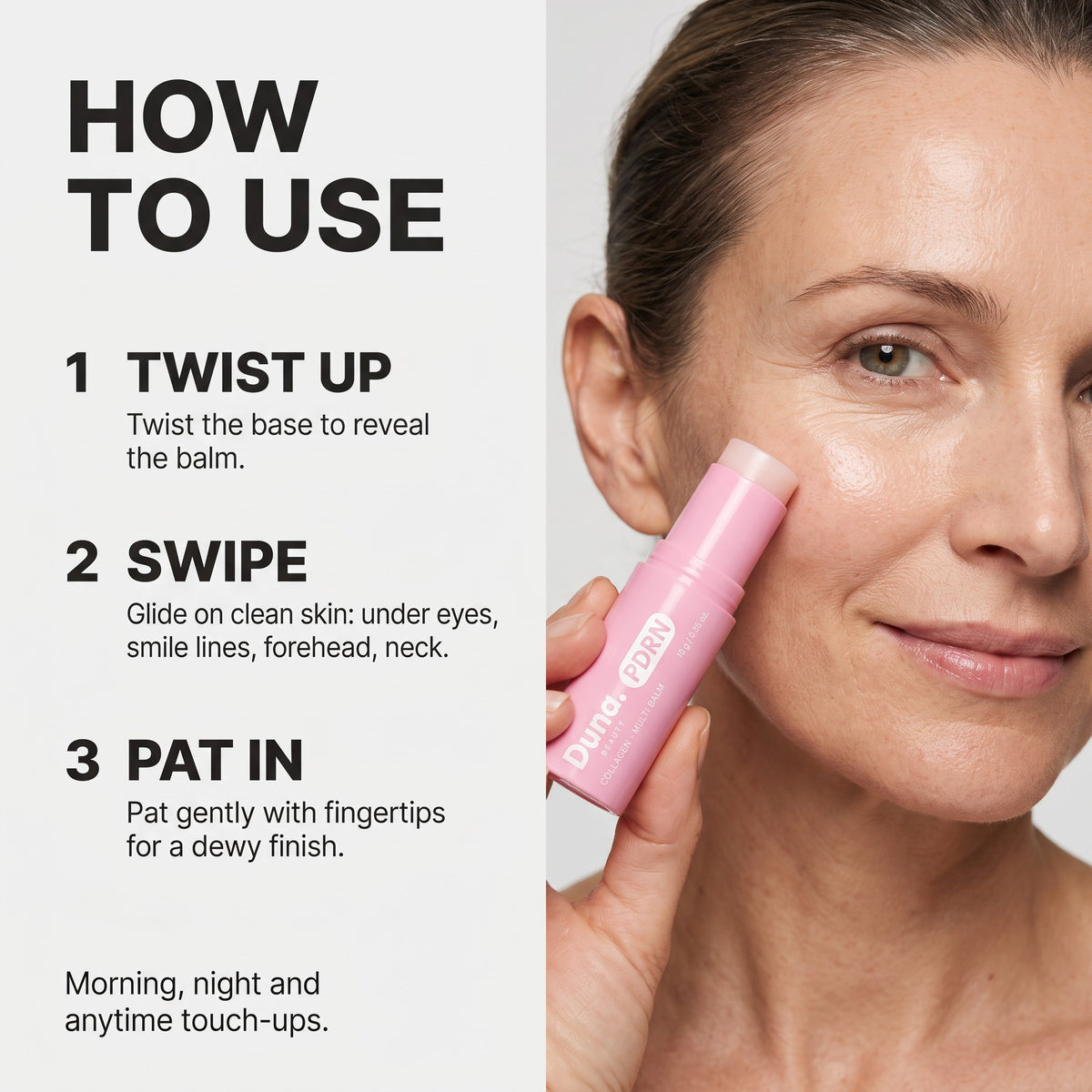 How to use the Duna Beauty PDRN Collagen Multi Balm in 3 steps