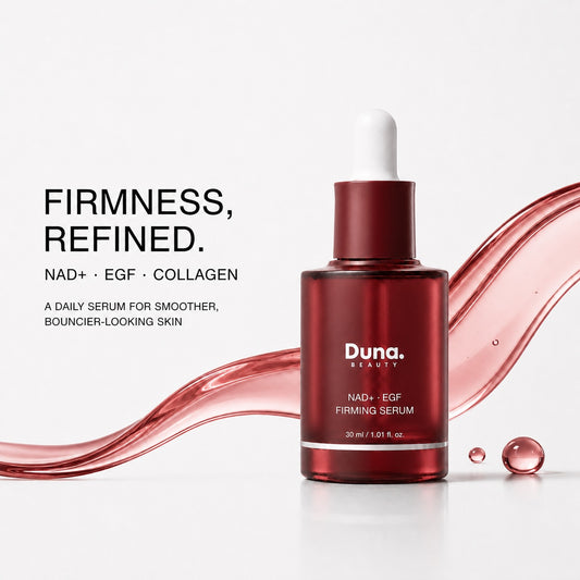 Duna Beauty NAD+ EGF Firming Serum 30 ml in a premium ruby glass dropper bottle