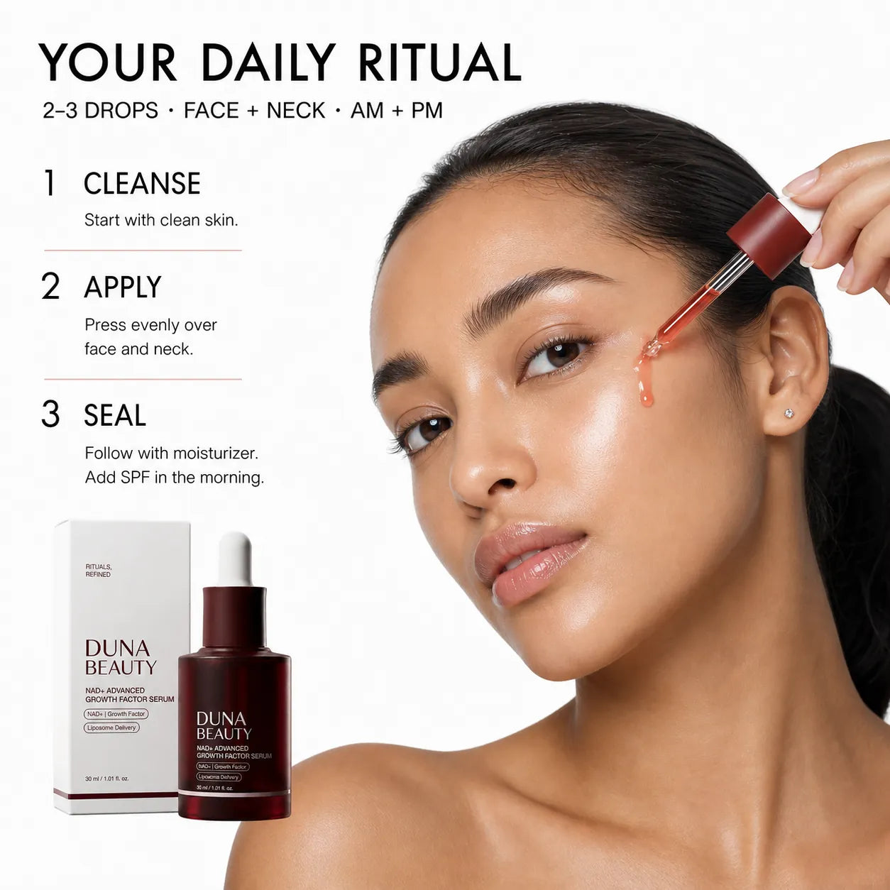 Duna Beauty serum applied to the face and neck